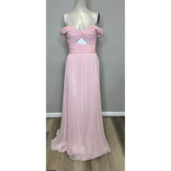 Giambattista Valli Front Twisted Bodice Off Shoulder Maxi Dress in Quartz Rose I - Picture 4 of 11